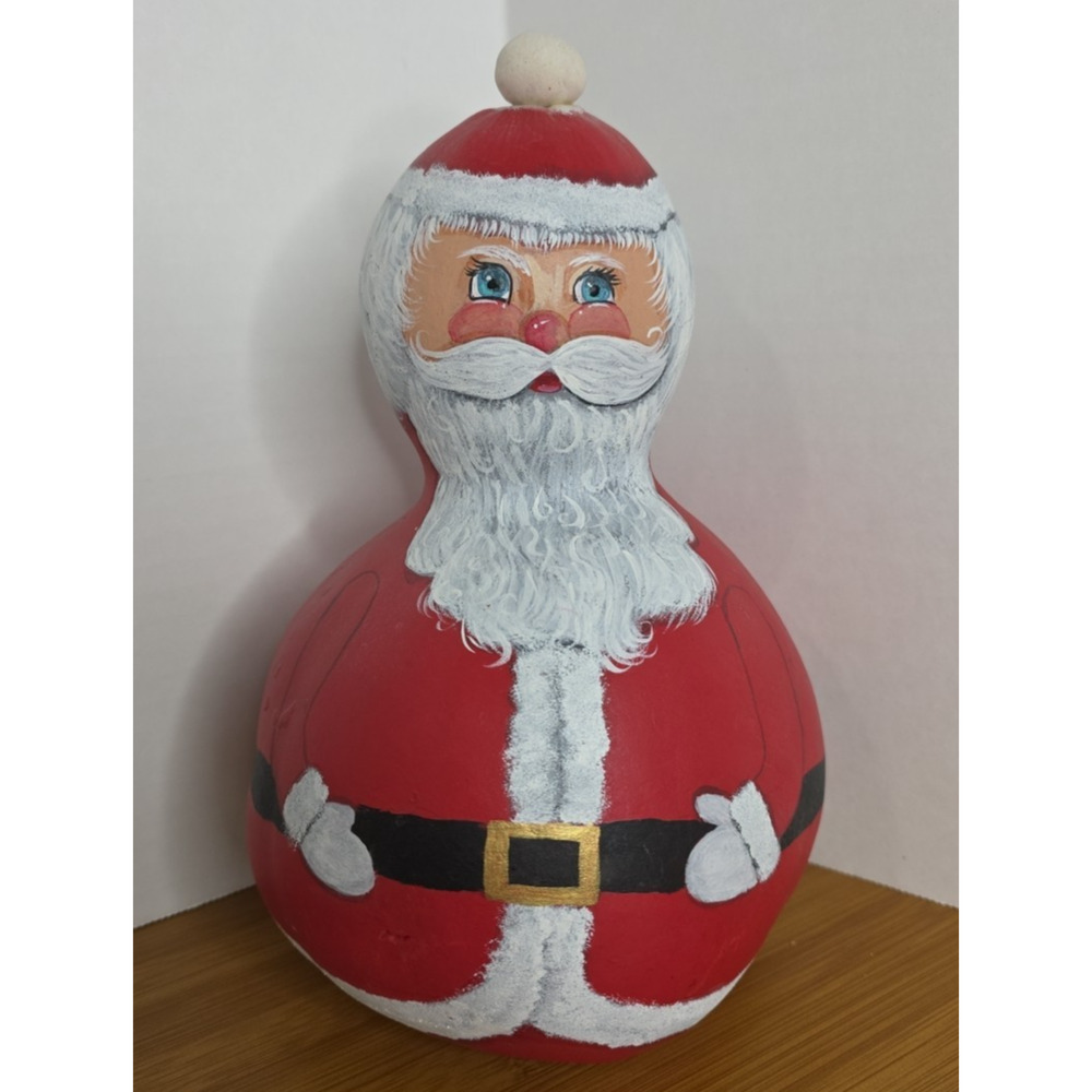 Hand Painted Gourd Santa Claus Christmas Holiday Folk Art 10”x 5”appx.